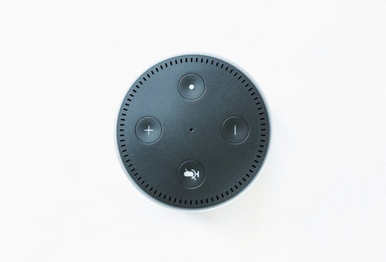 Top-down view of an Amazon Alexa device on a white background
