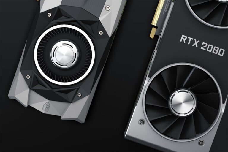 Close-up view of Nvidia RTX 2080 graphics cards