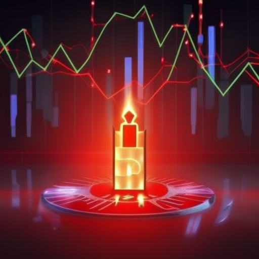 Stock market graph with a red warning symbol highlighting a market downturn