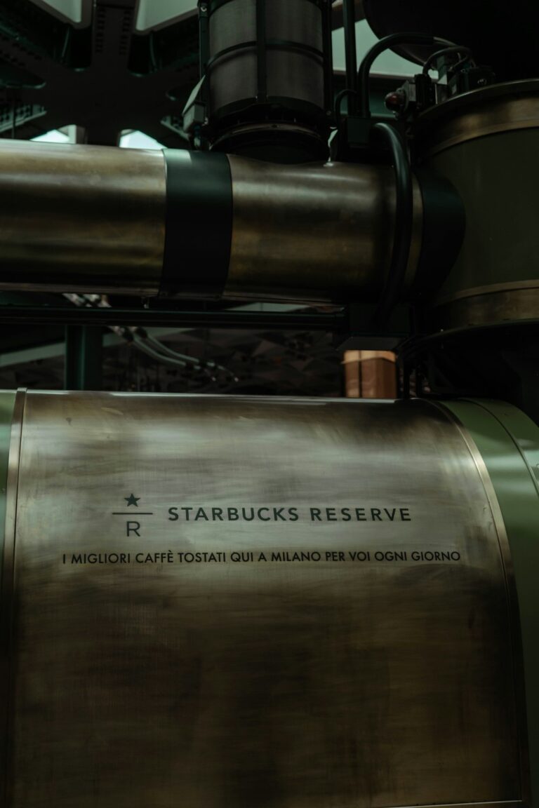 Close-up of the Starbucks Reserve Roastery machine with text in Italian, located in Milan, Italy.