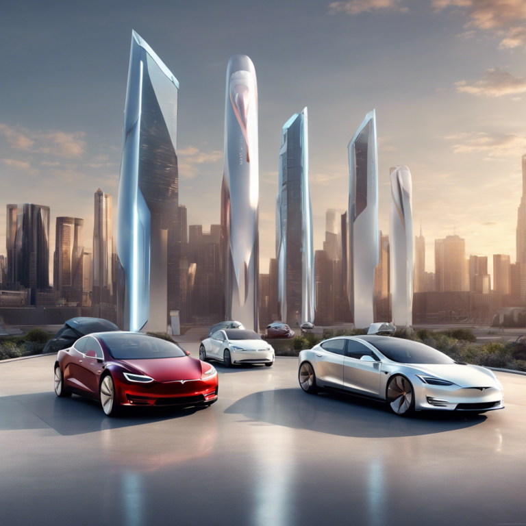 Futuristic cityscape with advanced electric vehicles on display, highlighting the rise of the EV market.