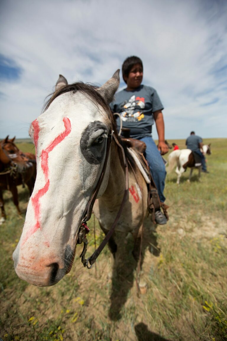 Young boy riding a horse with painted face, representing a bullish market sentiment