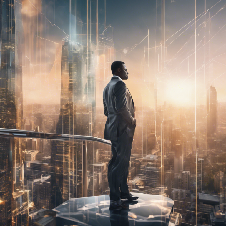 Investor in a futuristic cityscape contemplating AI investment opportunities