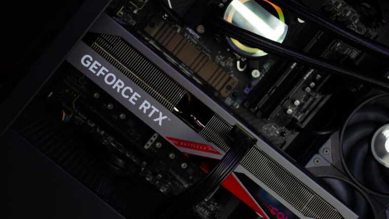 Close-up of Nvidia GeForce RTX graphics card inside a computer
