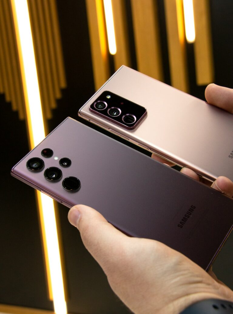 Two high-end Samsung smartphones showcasing advanced camera technology