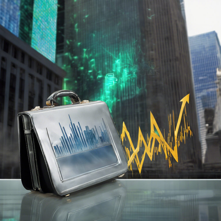 Briefcase with cityscape and rising stock graph, symbolizing Wall Street's strategic positioning for political changes.